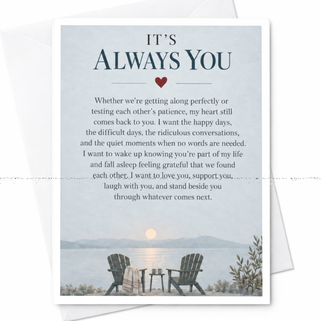 It's Always You Romantic Card Anniversary Card For Couple Love Card Sentimental Greeting Card Lake View With Chairs C9221