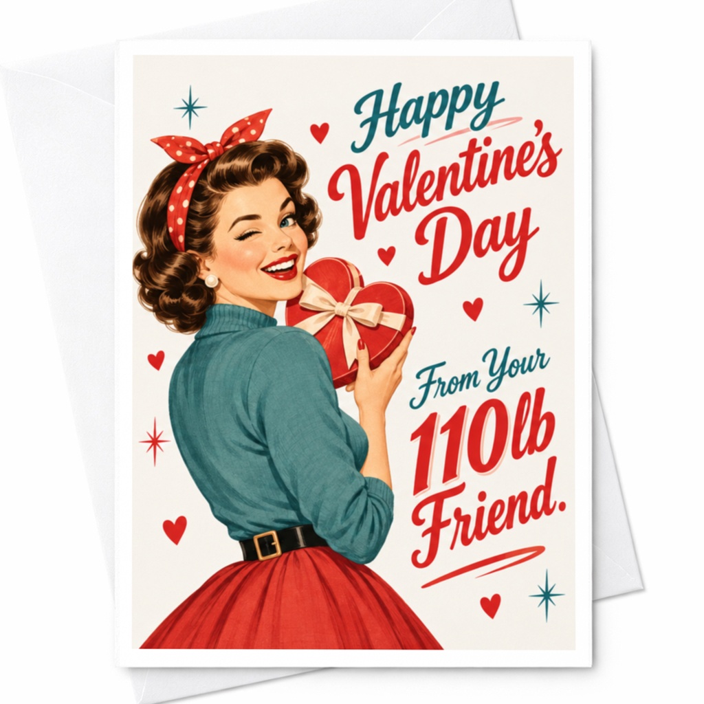 Happy Valentine's Day From Your 110lb Friend Retro Valentine's Day Card Funny Greeting Card For Friend Cute Vintage Style C9237