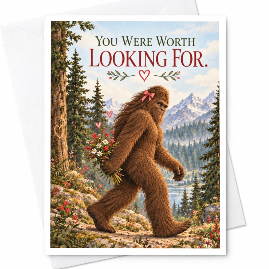 You Were Worth Looking For Anniversary Card Bigfoot Cute Romantic Greeting Card For Her Him Love Sasquatch Wilderness C9224