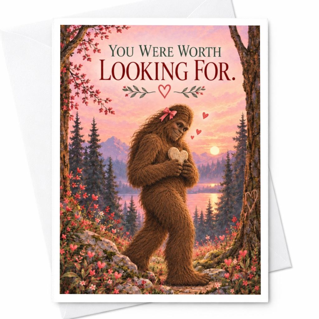 You Were Worth Looking For Love Card Cute Bigfoot Illustration Romantic Greeting Card For Her Anniversary Card C9225
