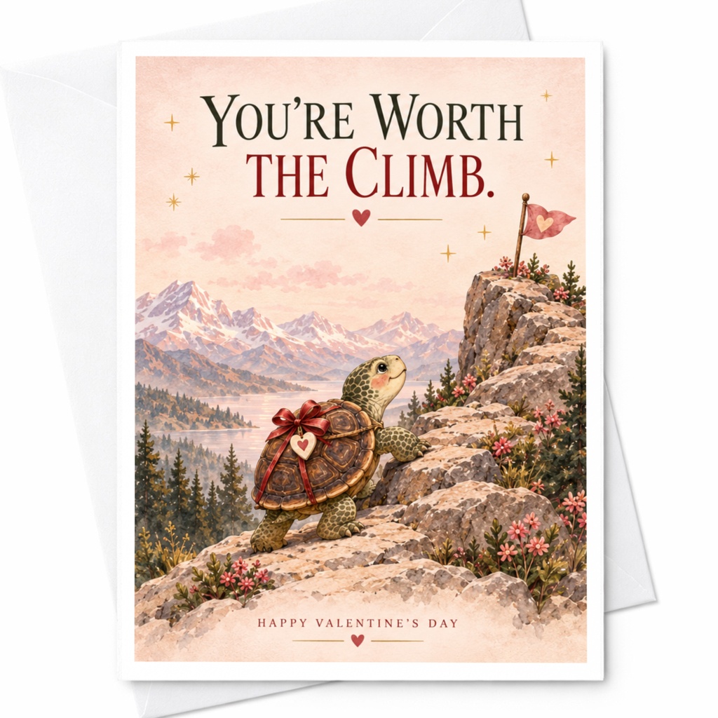 You're Worth The Climb Valentine's Day Card Cute Turtle Climbing Romantic Greeting Card For Her Him Love Card C9241