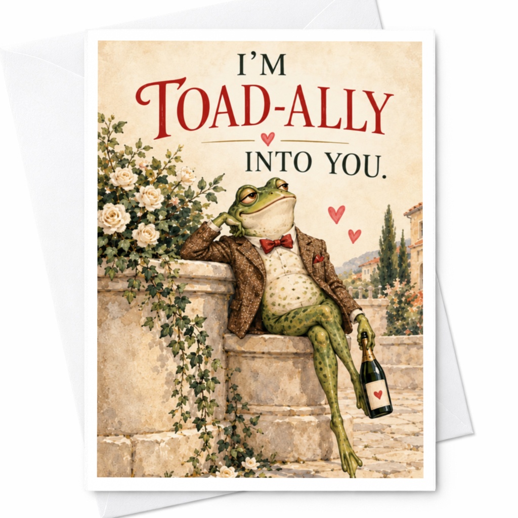 I'm Toad-Ally Into You Love Card Cute Frog Illustration Romantic Greeting Card For Him Her Anniversary Card Funny C9246