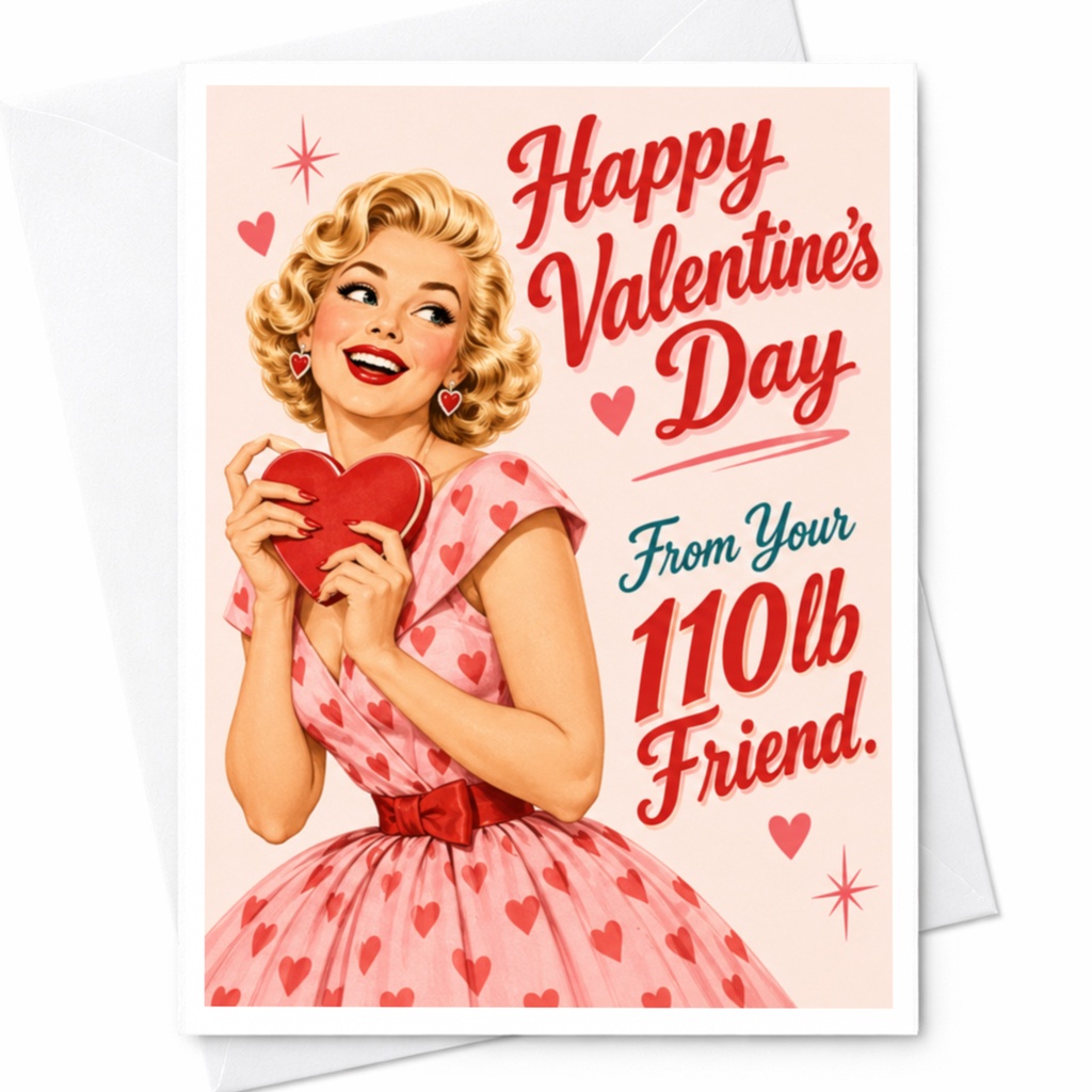 Happy Valentine's Day From Your 110lb Friend Retro Valentine's Day Card Cute Vintage Style For Friend Heart C9236