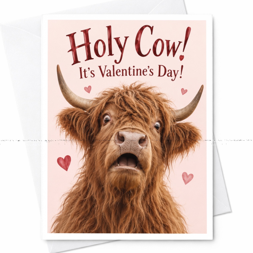 Holy Cow! It's Valentine's Day! Funny Valentine's Day Card Cute Cow Illustration For Him Her Animal Lover Romantic C9238