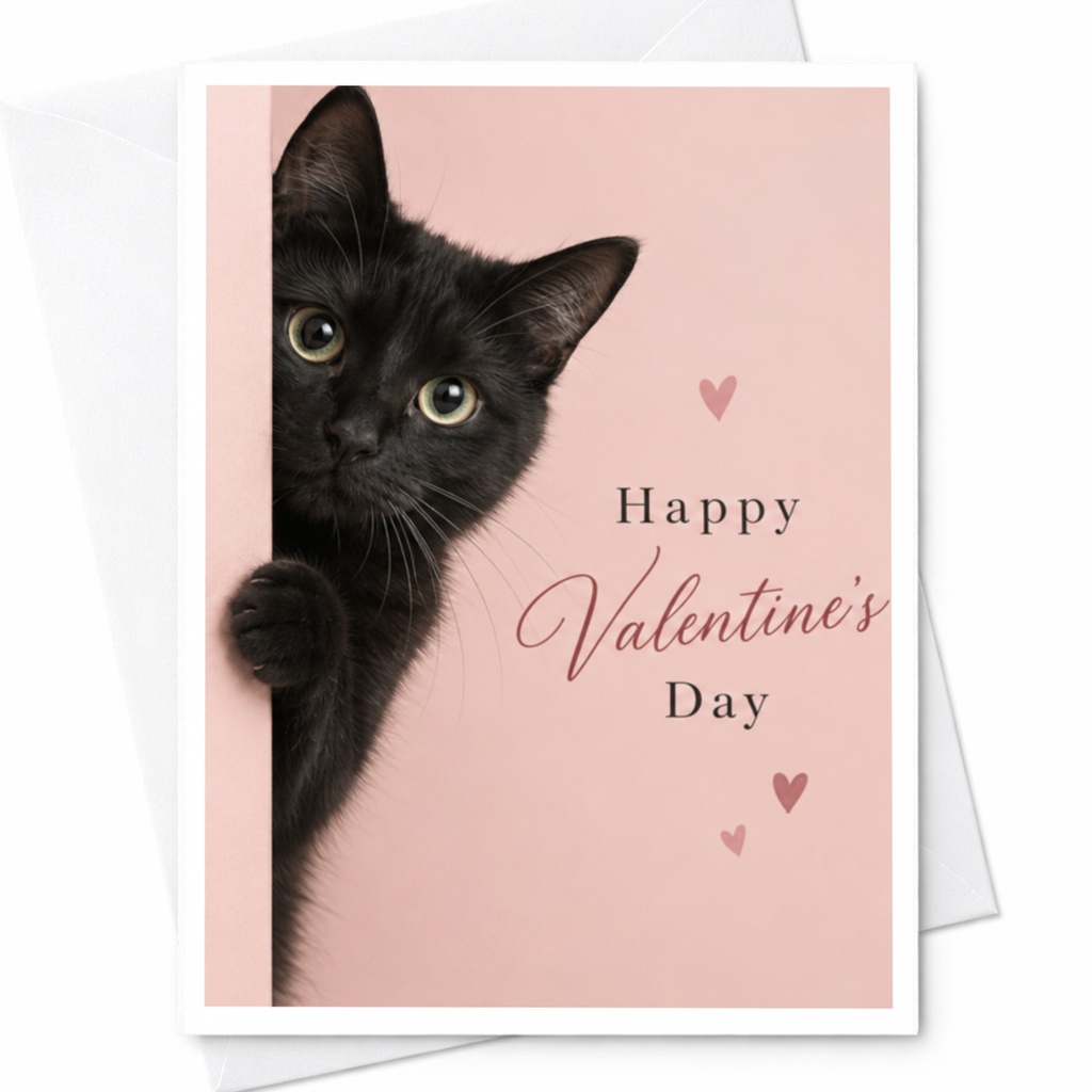 Happy Valentine's Day Cute Cat Card Valentine's Day Card For Cat Lover Romantic Greeting Card Adorable Feline Love C9257