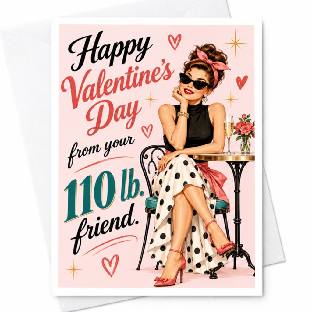 Happy Valentine's Day From Your 110 Lb. Friend Funny Valentine's Day Card For Friend Cute Retro Style Greeting Card C9243