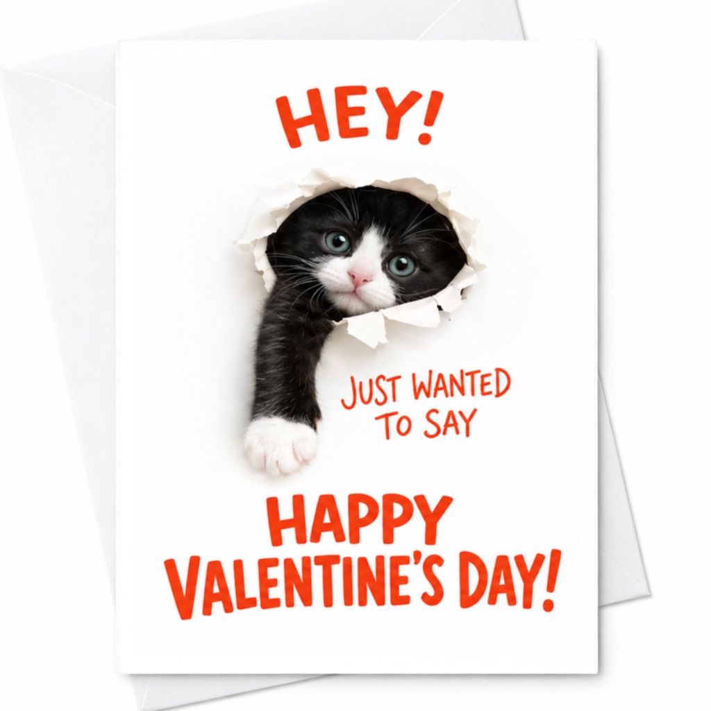 Hey! Just Wanted To Say Happy Valentine's Day! Cute Cat Valentine's Day Card For Cat Lover Romantic Greeting Card C9260