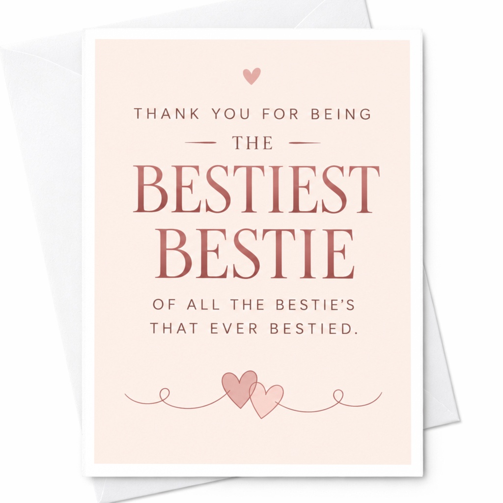 Thank You For Being The Bestiest Bestie Thank You Card For Friend Cute Heart Appreciation Card Best Friend C9262