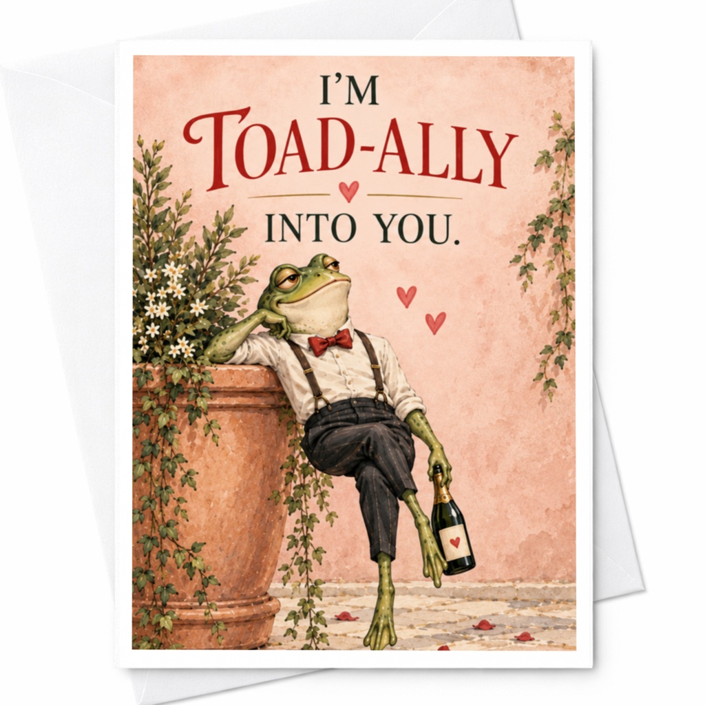 I'm Toad-Ally Into You Love Card Cute Frog Illustration Romantic Greeting Card For Him Her Anniversary Valentine C9247