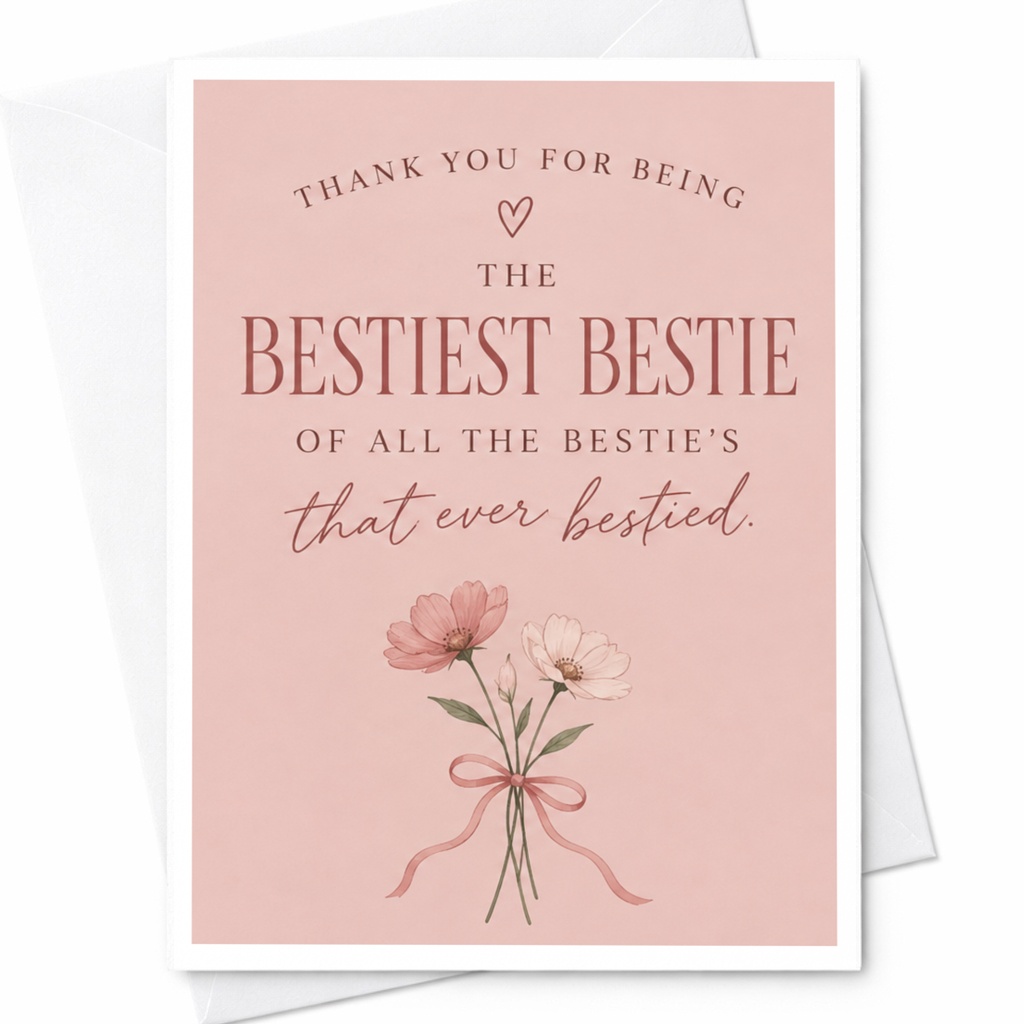 Thank You For Being The Bestiest Bestie Friendship Card Cute Floral Illustration Best Friend Appreciation Card For Her C9263