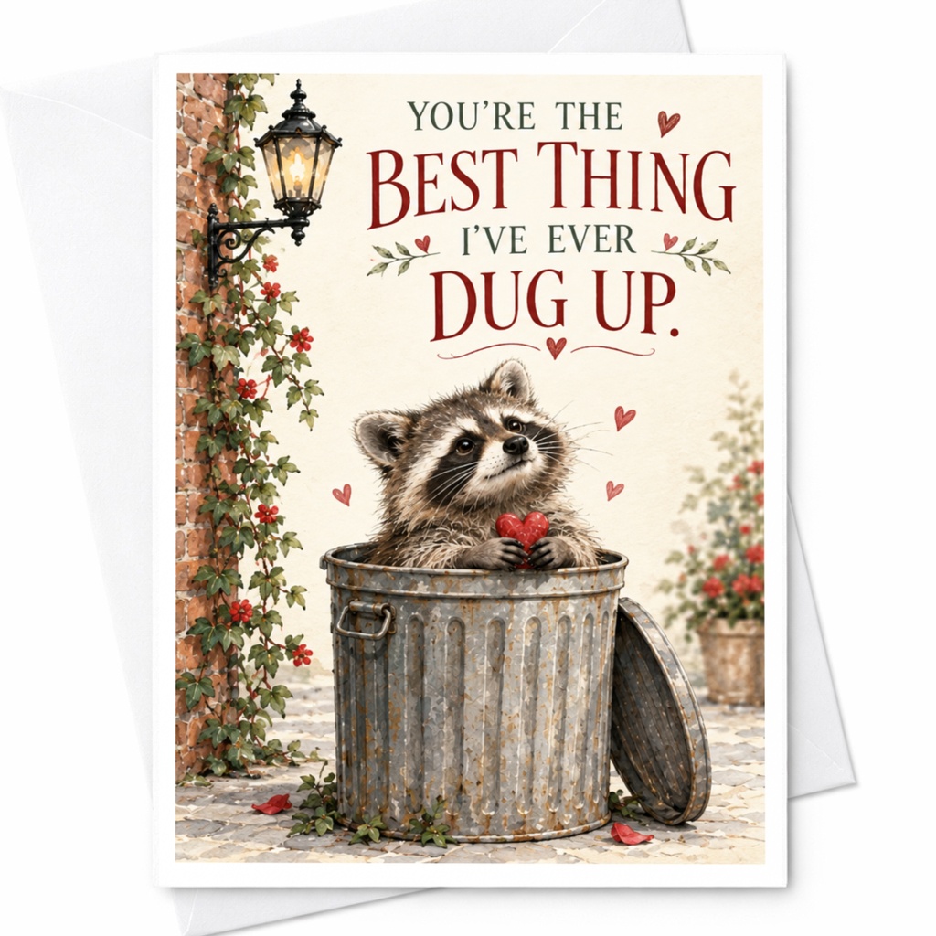 You're The Best Thing I've Ever Dug Up Love Card Cute Raccoon Illustration Romantic Greeting Card For Her For Him Anniversary C9266