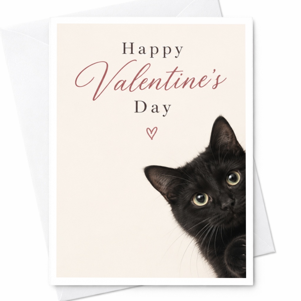 Happy Valentine's Day Cute Cat Card Valentine's Day Card For Cat Lover Romantic Animal Card Adorable Feline Greeting C9256