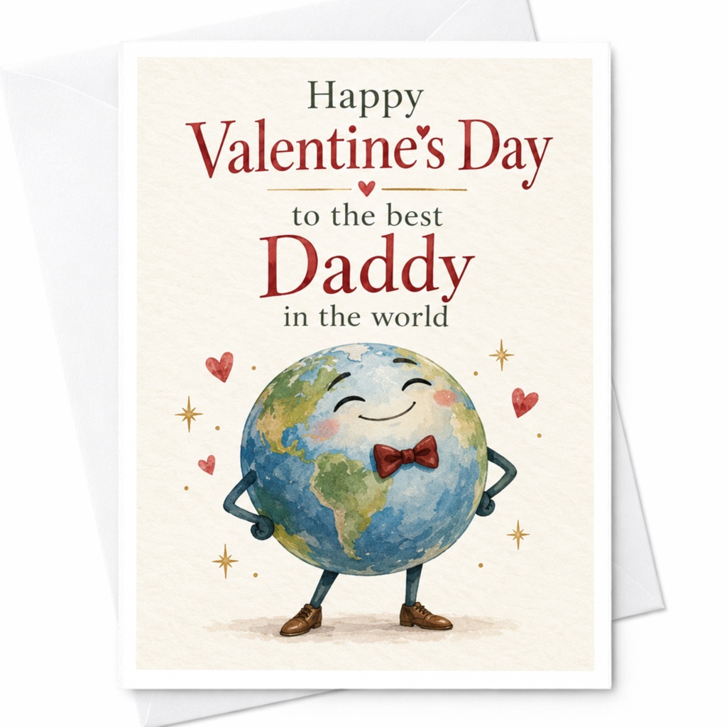 Happy Valentine's Day To The Best Daddy In The World Valentine's Day Card Cute Earth Illustration For Dad From Kids C9258