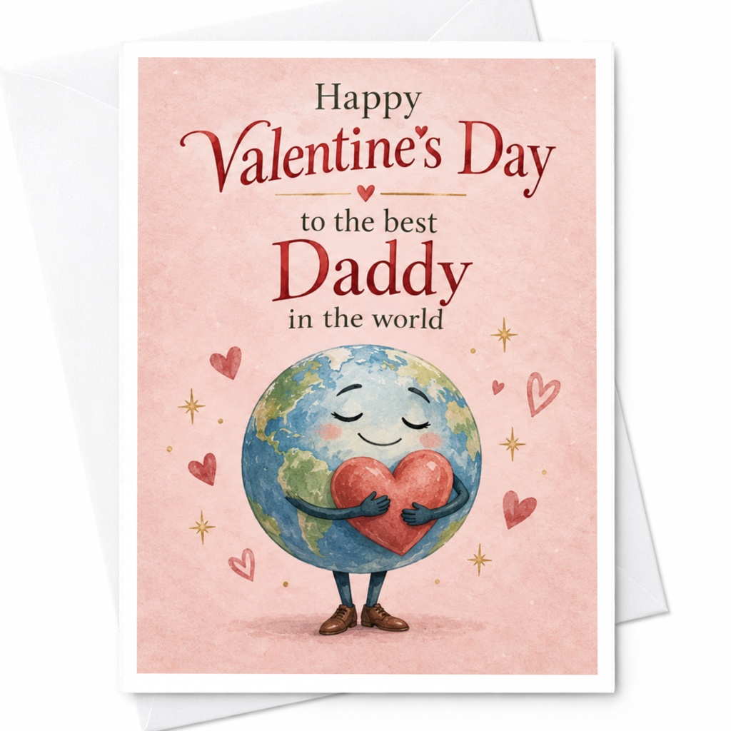 Happy Valentine's Day To The Best Daddy In The World Valentine's Day Card Cute Earth Holding Heart For Dad From Kids C9259