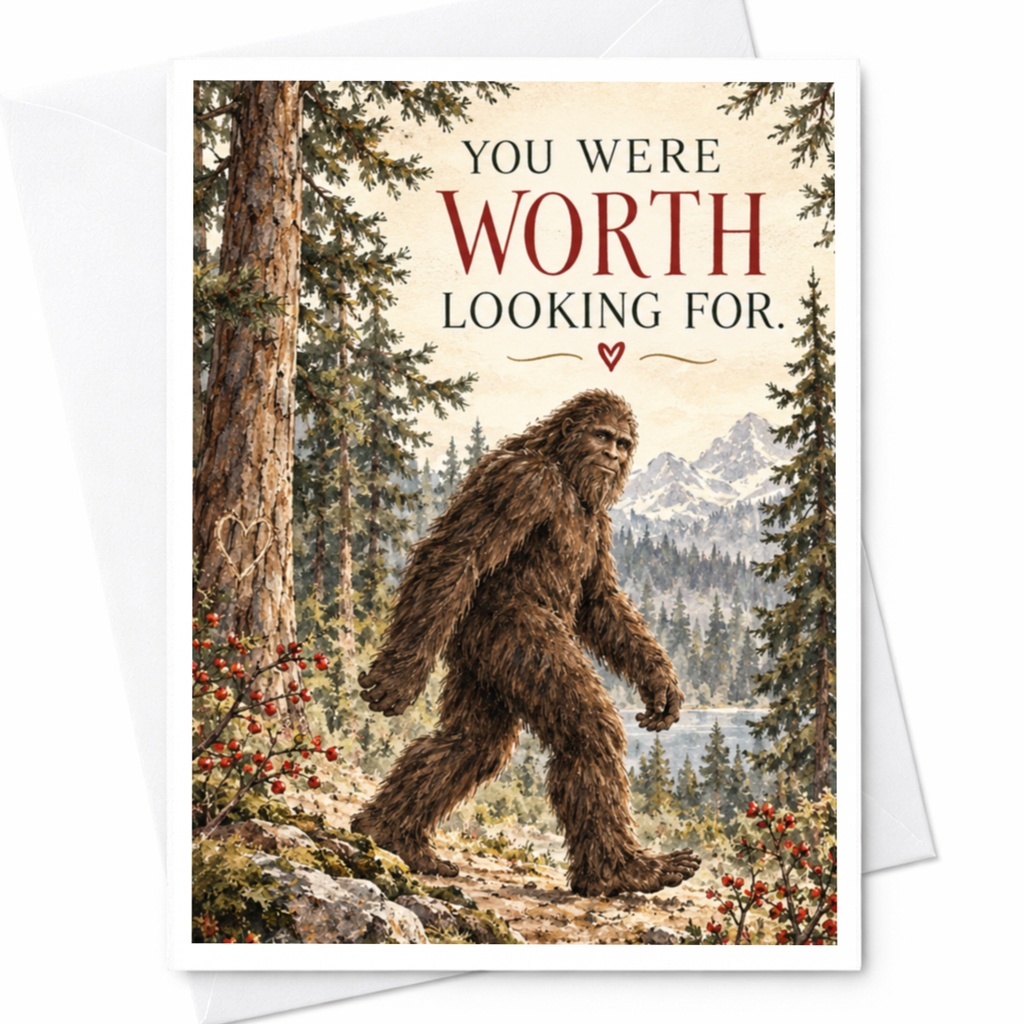 You Were Worth Looking For Love Card Bigfoot Romantic Greeting Card Cute Anniversary Card For Him Her Wilderness Theme C9264