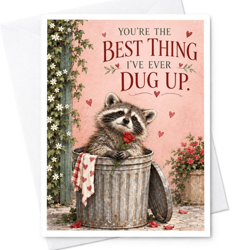 You're The Best Thing I've Ever Dug Up Love Card Cute Raccoon Romantic Greeting Card For Her Anniversary Card C9267