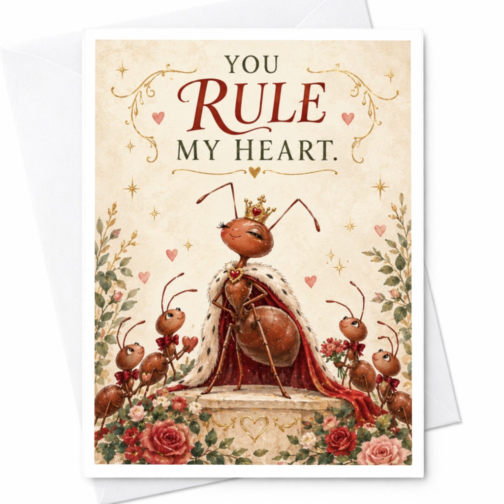 You Rule My Heart Love Card Cute Romantic Greeting Card For Her Him Anniversary Card Sweet Animal Illustration C9282