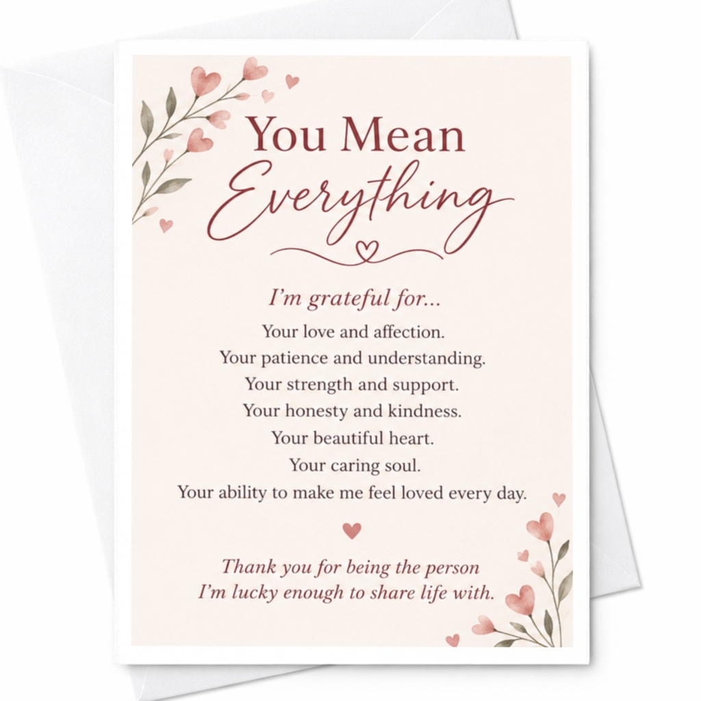 You Mean Everything Anniversary Card Romantic Greeting Card For Wife Husband Love Card Floral Heart C9284