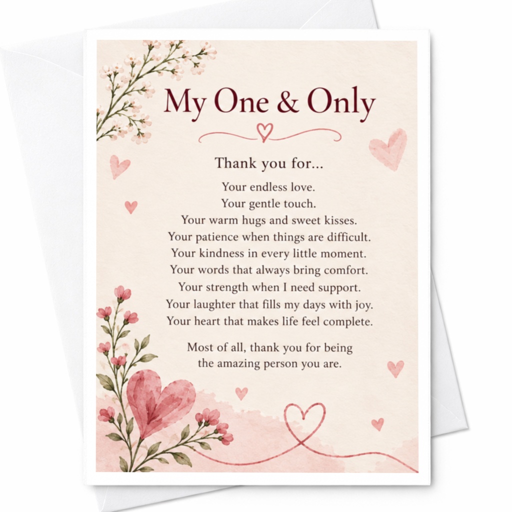 My One & Only Romantic Greeting Card Floral Heart Anniversary Card For Wife Husband Sweet Love Card C9286