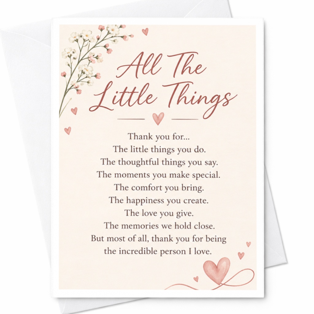 All The Little Things Thank You Card Floral Heart Appreciation Card For Loved One Romantic Sentimental Greeting Card C9288