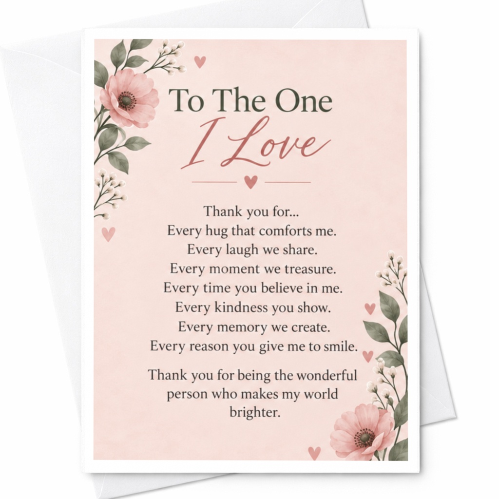 To The One I Love Romantic Greeting Card Floral Love Appreciation Card For Partner Sweet Sentimental Card C9295