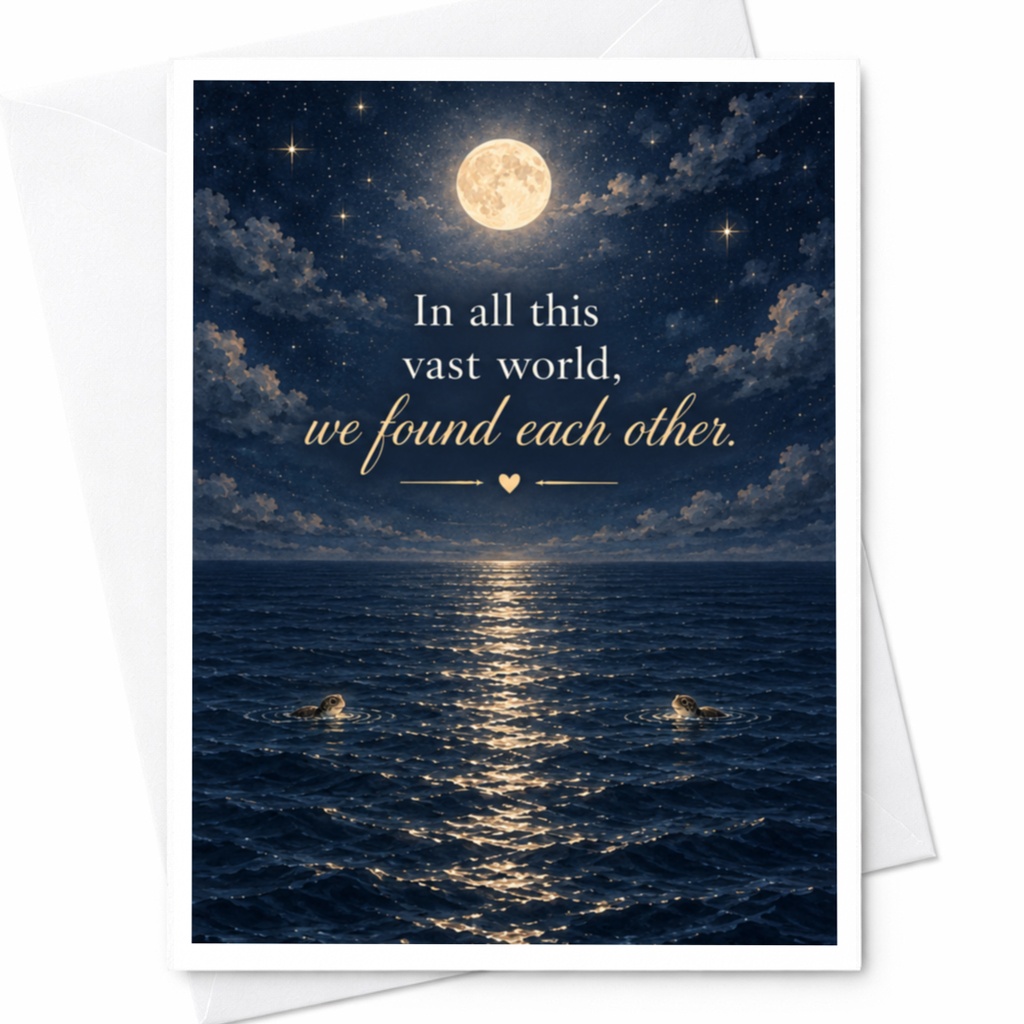 In All This Vast World, We Found Each Other Wedding Card Romantic Anniversary Card For Couple Moonlit Ocean Scene C9299