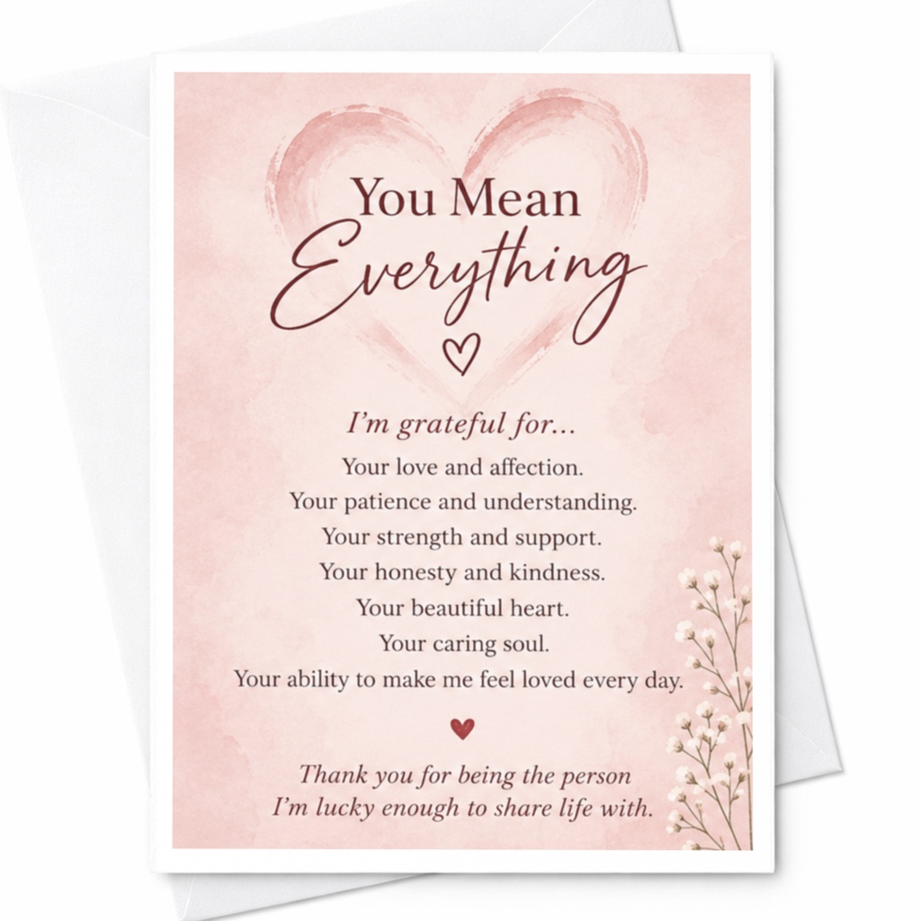 You Mean Everything Anniversary Card Romantic Greeting Card For Wife Husband Love Card Heart Floral Sweet C9285