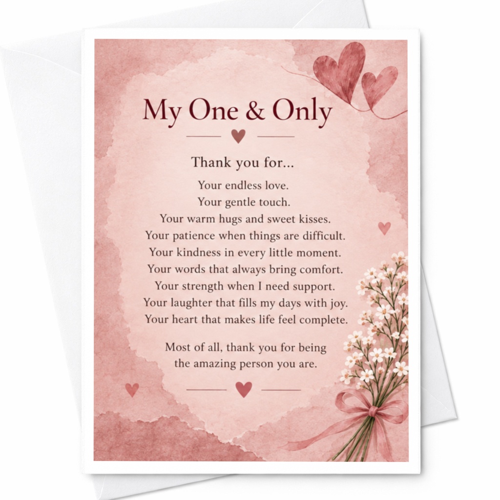 My One & Only Romantic Anniversary Card For Wife Husband Sweet Love Card Floral Heart Sentimental Greeting Card C9287