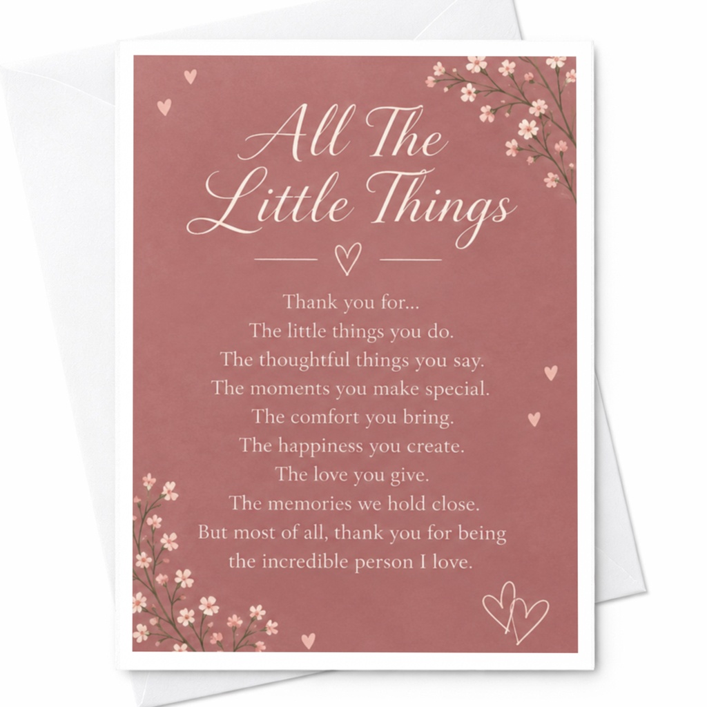 All The Little Things Thank You Card Floral Heart Appreciation Card For Loved One Romantic Gratitude Card C9289