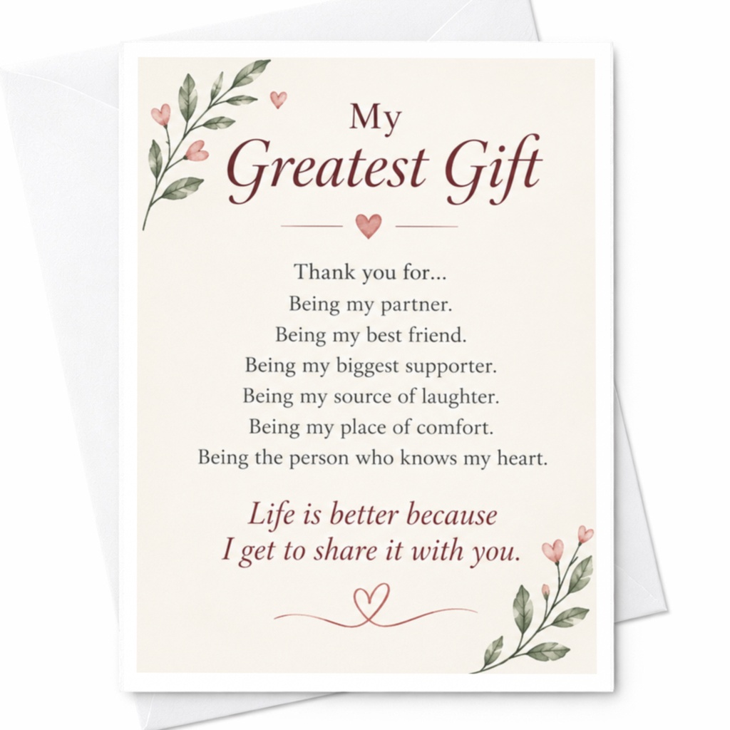 My Greatest Gift Anniversary Card Romantic Greeting Card For Partner Husband Wife Love Card Sentimental Floral C9290