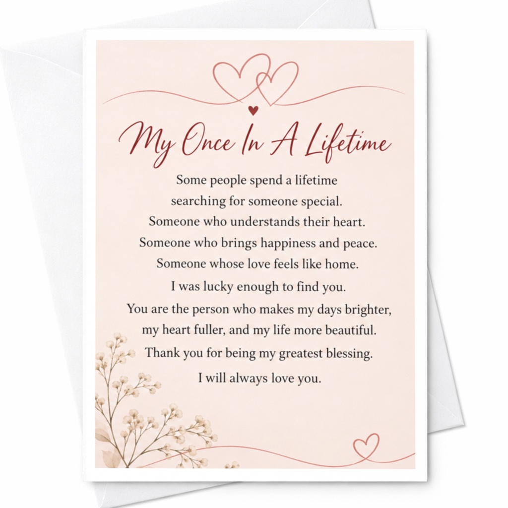My Once In A Lifetime Anniversary Card Romantic Love Greeting Card For Husband Wife Couple Sentimental Heart C9304