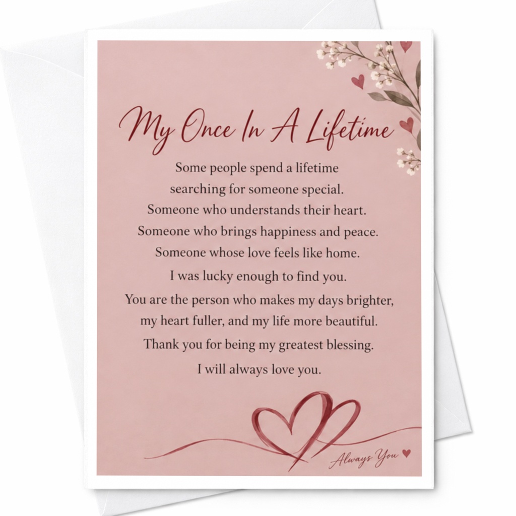 My Once In A Lifetime Anniversary Card Romantic Floral Heart For Wife Husband Love Card Sentimental Greeting C9305