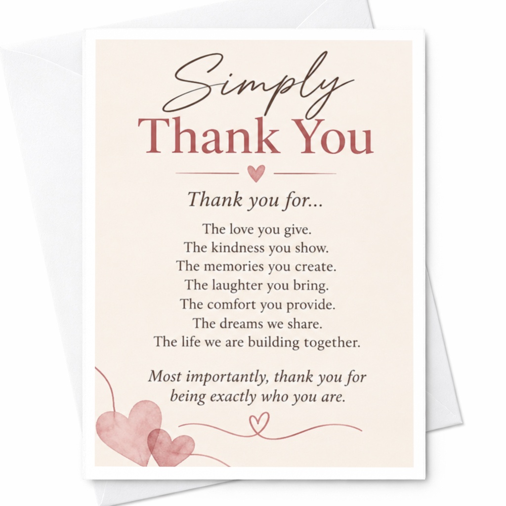 Simply Thank You Card Heart Accents Gratitude Card Appreciation Card For Friend Family Loved One Sweet Sentimental C9292