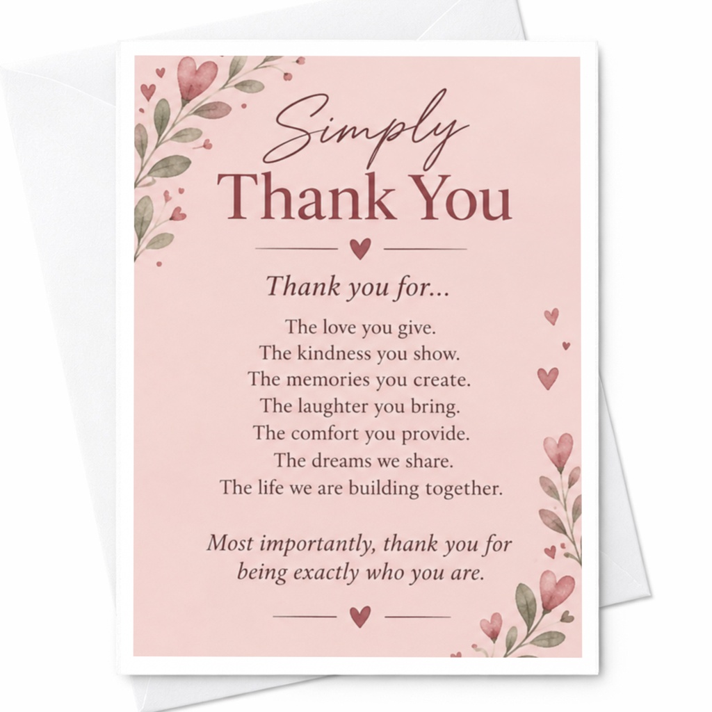 Simply Thank You Card Floral Heart Appreciation Card For Friend Family Gratitude Card Sweet Sentimental Note C9293