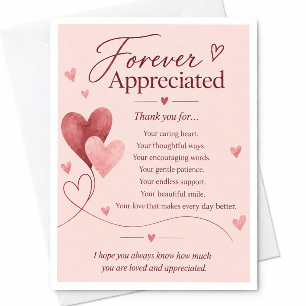Forever Appreciated Thank You Card Heartfelt Appreciation Greeting Card For Loved One Thoughtful Gratitude Card C9297