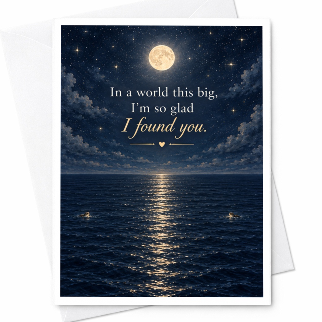 In A World This Big, I'm So Glad I Found You Romantic Card Moonlit Ocean Scene Love Card For Partner Anniversary Card C9298