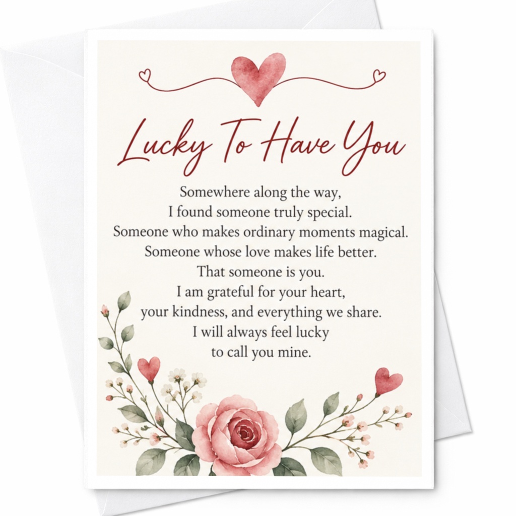 Lucky To Have You Anniversary Card Romantic Floral Heart For Wife Husband Sweet Love Greeting Card C9314