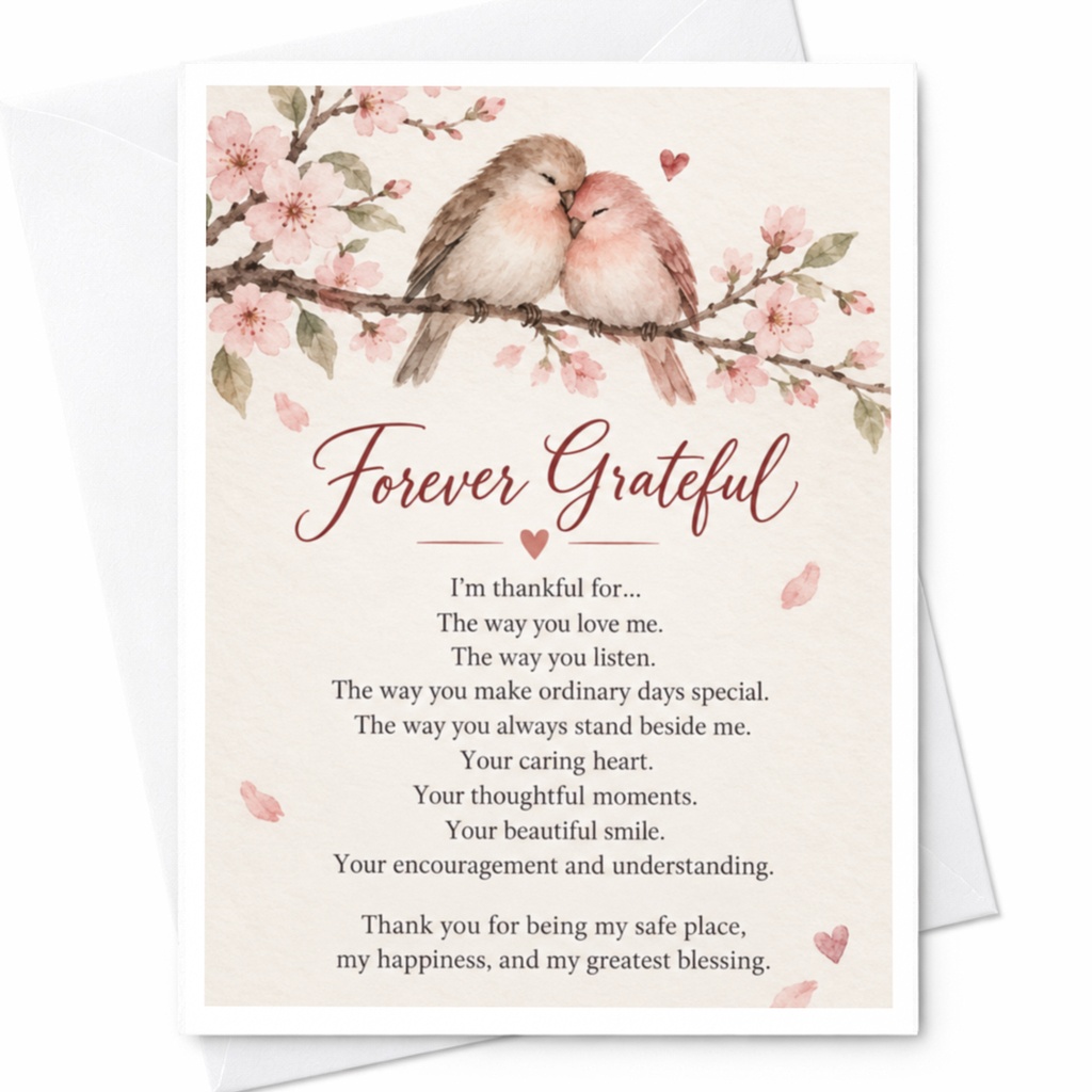 Forever Grateful Thank You Card Romantic Birds Floral Appreciation Card For Loved One Sweet Sentimental Greeting Card C9302