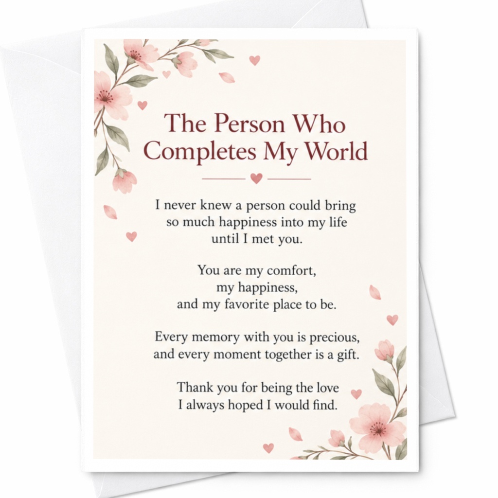 The Person Who Completes My World Romantic Greeting Card Floral Anniversary Love Card For Partner Sentimental C9310