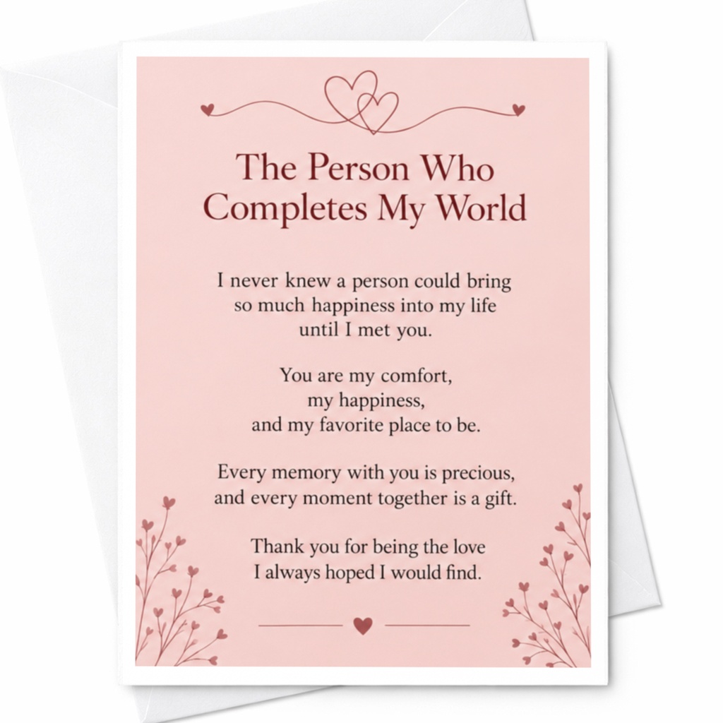 The Person Who Completes My World Romantic Anniversary Card For Husband Wife Partner Love Card Sentimental Floral C9311
