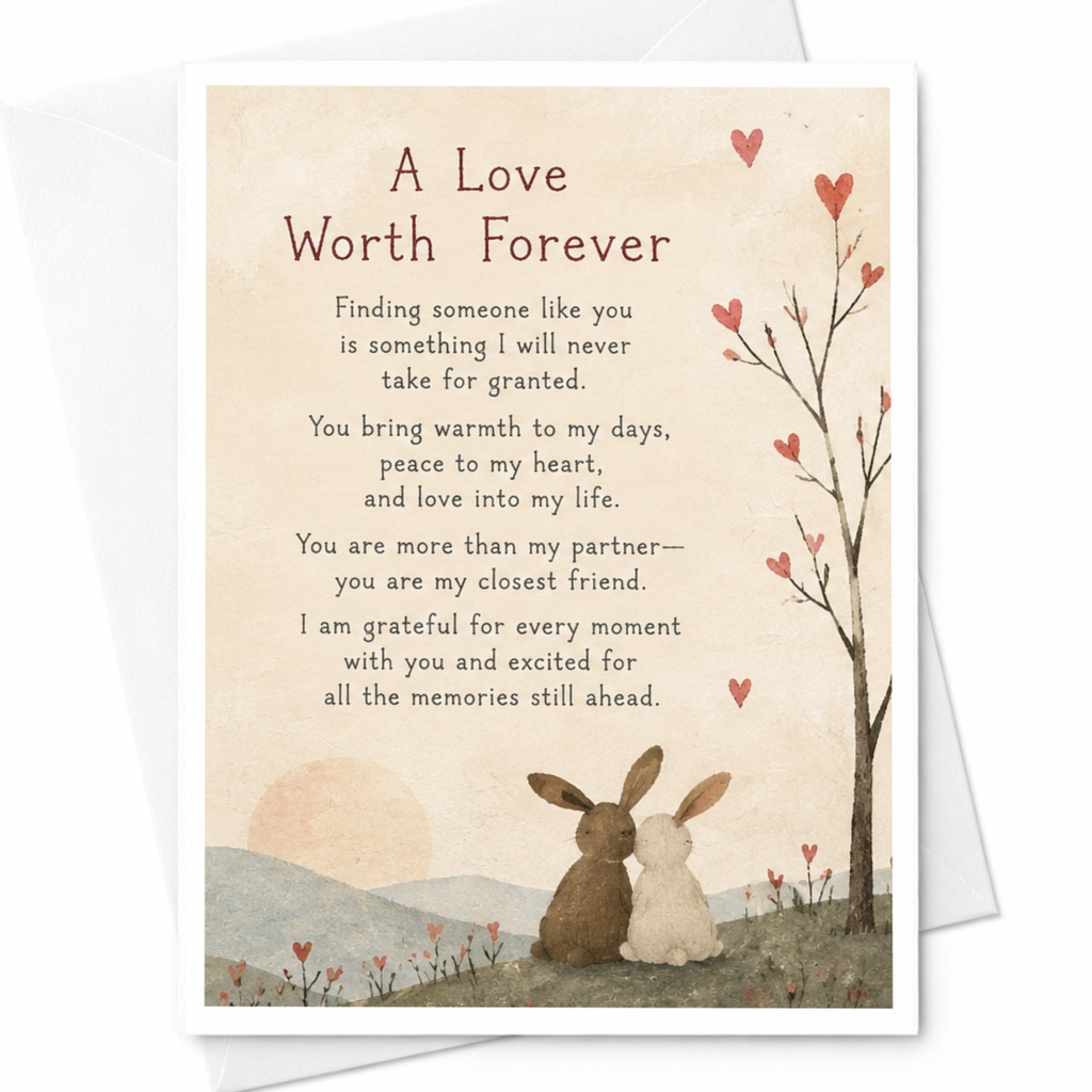 A Love Worth Forever Anniversary Card Romantic Greeting Card For Partner Cute Bunnies With Hearts Sentimental Love Card C9312