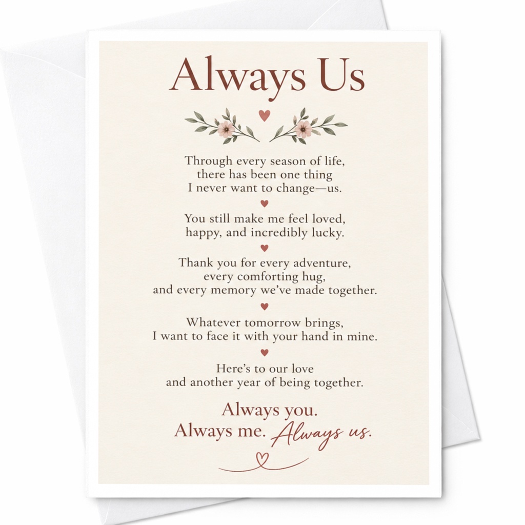 Always Us Anniversary Card Romantic Floral For Couple Sentimental Love Card Always You Always Me Always Us C9328