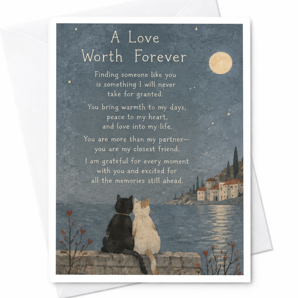 A Love Worth Forever Anniversary Card Romantic Cats By The Sea For Partner Cute Love Card Sentimental Greeting Card C9313