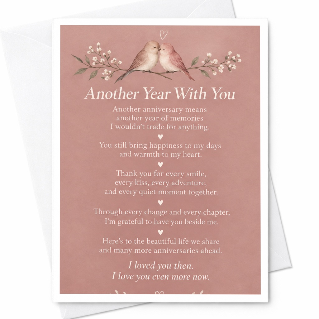 Another Year With You Anniversary Card Romantic Love Birds For Couple Sentimental Greeting Card For Husband Wife Partner C9331