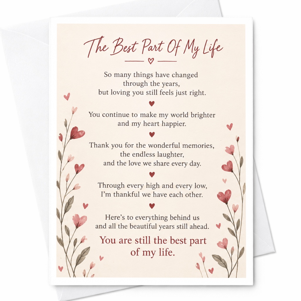 The Best Part Of My Life Anniversary Card Romantic Floral Heart For Wife Husband Sentimental Love Greeting Card C9332