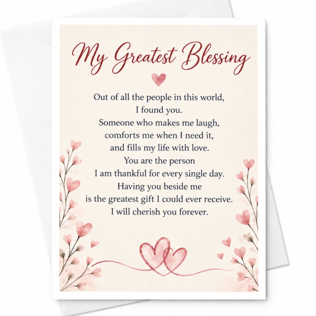 My Greatest Blessing Anniversary Card Romantic Greeting Card For Wife Husband Heart Floral Love Card C9318
