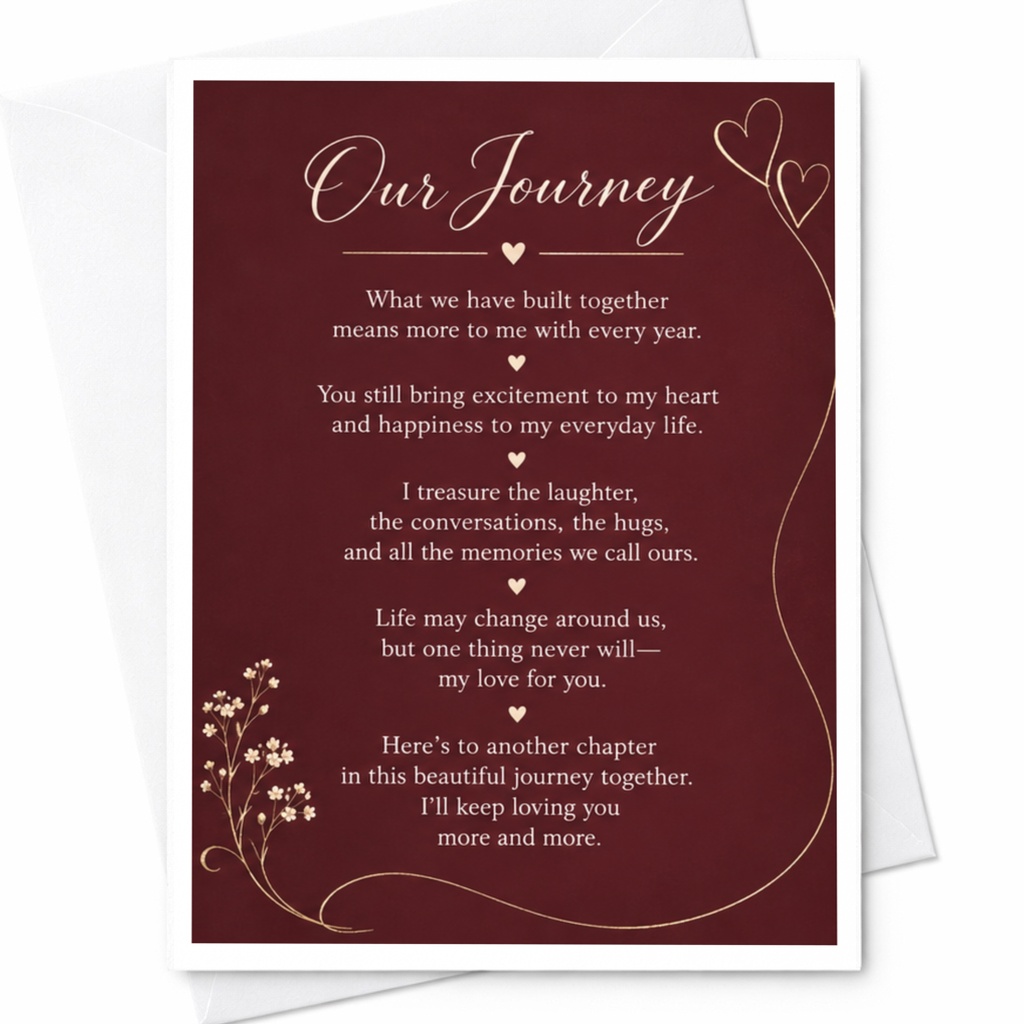 Our Journey Anniversary Card Romantic Greeting Card For Husband Wife Couple Sentimental Love Card With Floral Accents C9335