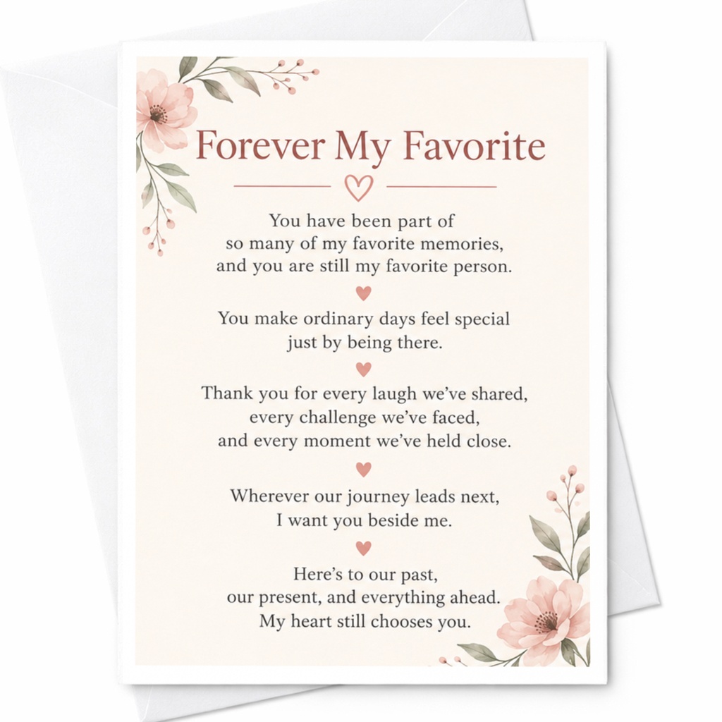 Forever My Favorite Anniversary Card Romantic Floral For Wife Husband Sentimental Love Card Heartfelt Message C9336