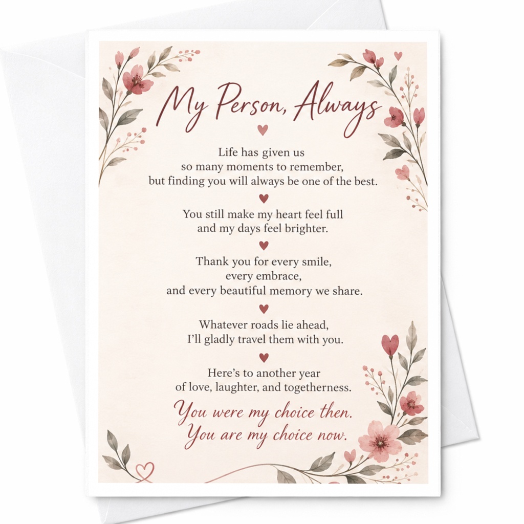 My Person, Always Anniversary Card Romantic Floral For Husband Wife Partner Sentimental Love Greeting Card C9338