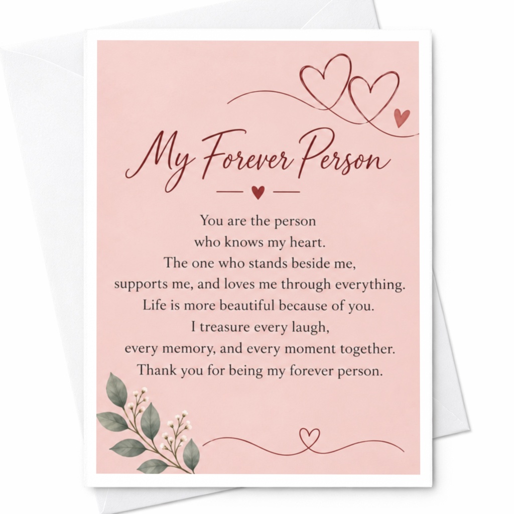 My Forever Person Anniversary Card Romantic Greeting Card For Husband Wife Couple Love Card Cute Hearts Floral C9323